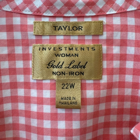 Investments Gold Label Women's 3/4 Sleeve Pink Gingham size 22w button down - Picture 2 of 6